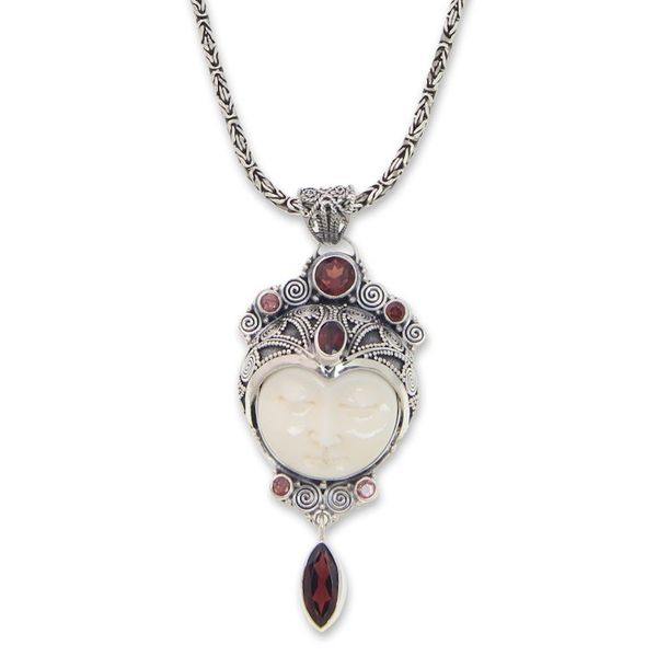 Alternate image for Carved Pendant Necklace with Garnet from Bali Layonsari