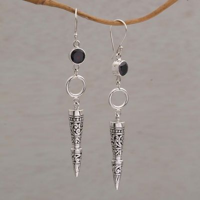 Alternate image for Garnet and 925 Silver Cone-Shaped Earrings from Bali Kamasan Cones