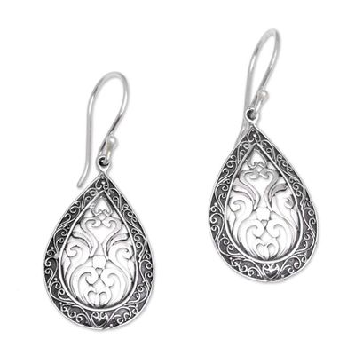 Alternate image for Sterling Silver Balinese Tendrils Tear Drop Dangle Earrings Silver Drop