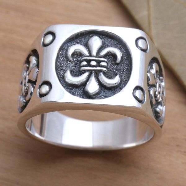 Alternate image for Mens Sterling SIlver Fleur-de-Lis Signet Ring Ancient Emblem