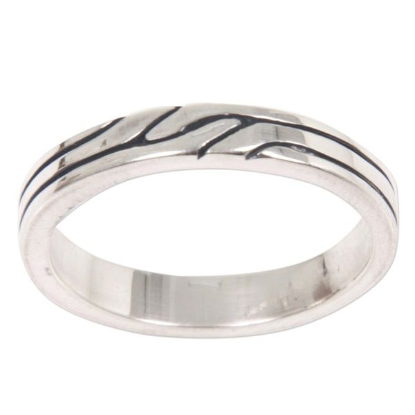 Alternate image for Sterling Silver Band Ring with Balinese Minimalist Styling Shiny Minimalist
