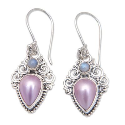 Alternate image for Classic Rainbow Moonstone and Cultured Pearl Dangle Earrings Palatial Pearls
