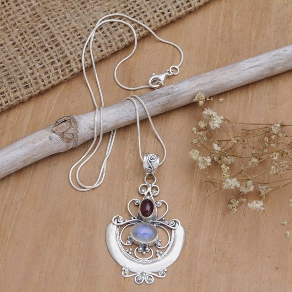 Alternate image for Indonesian Sterling Silver and Rainbow Moonstone Necklace Arabesque