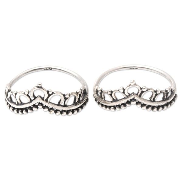 Alternate image for Hand Made Sterling Silver Stacking Rings Pair Two Queens