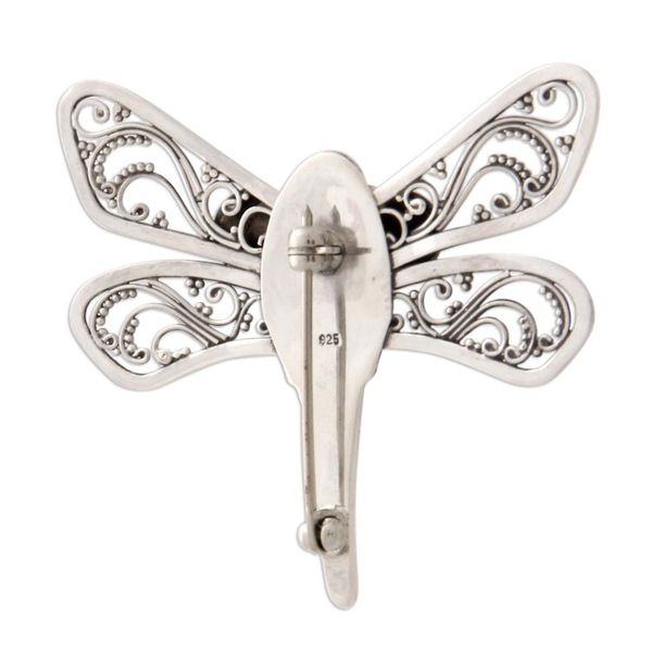 Alternate image for Indonesian Garnet and Silver Brooch Pin Scarlet Dragonfly