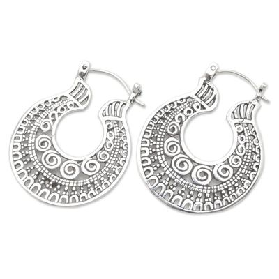 Alternate image for Balinese Sterling Silver Hoop Earrings Making Waves