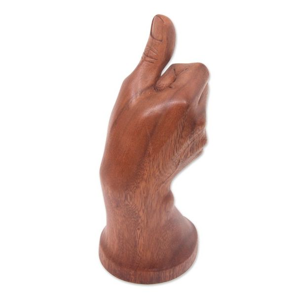 Alternate image for Hand Wood Sculpture Artisan Crafted in Bali Thumbs Up