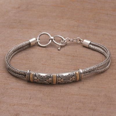 Alternate image for Handmade Sterling Silver and 18k Gold Bracelet Balinese Garden