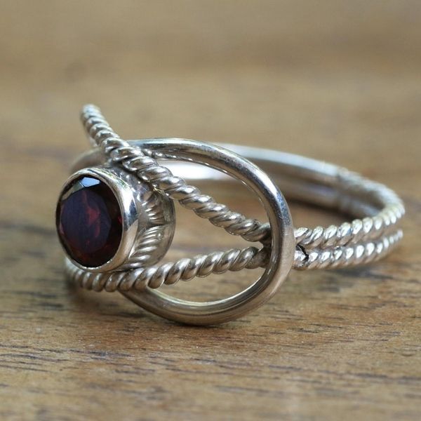 Alternate image for Wire Pattern Garnet Solitaire Ring from Bali Captured Gem