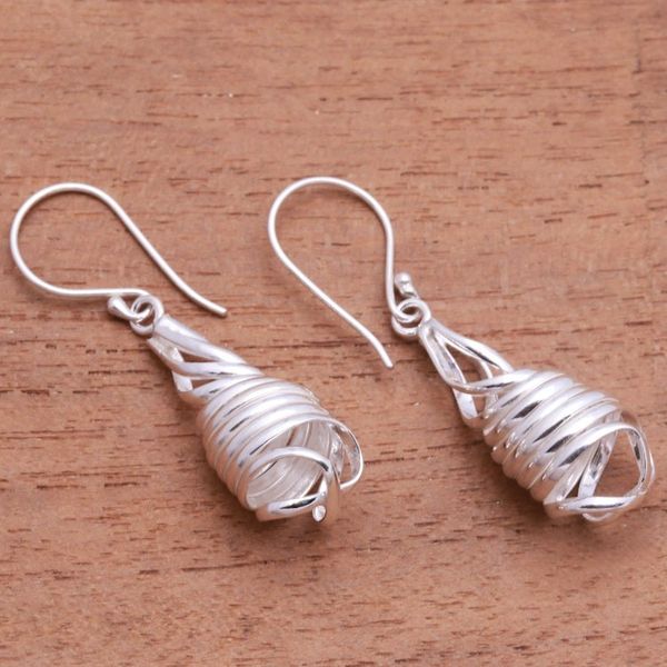 Alternate image for Handcrafted Spiral Sterling Silver Dangle Earrings from Bali Pure Spiral