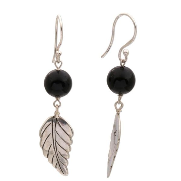 Alternate image for Black Onyx Leaf Dangle Earrings from Indonesia Lucky Manggis