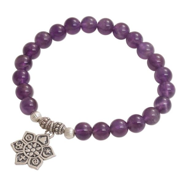 Alternate image for Amethyst Religious Beaded Stretch Bracelet from Bali Unity Flower