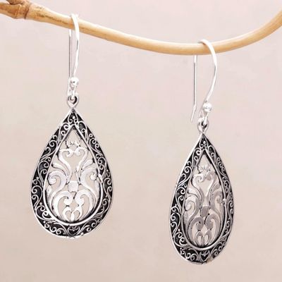 Alternate image for Sterling Silver Balinese Tendrils Tear Drop Dangle Earrings Silver Drop