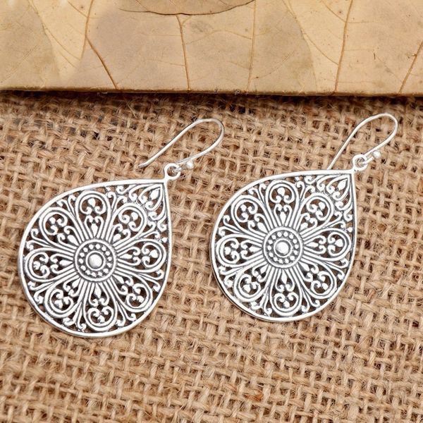 Alternate image for Drop-Shaped Sterling Silver Dangle Earrings from Bali Glorious Teardrops