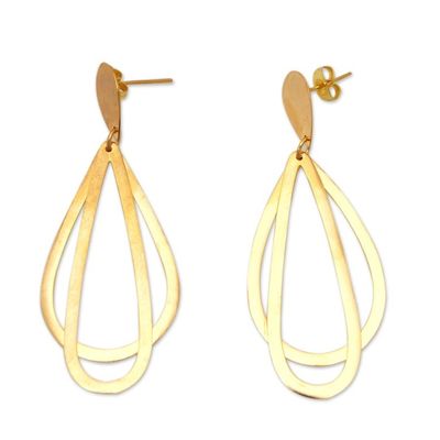 Alternate image for Contemporary 22k Gold-Plated Dangle Earrings from Indonesia Shimmering Unity