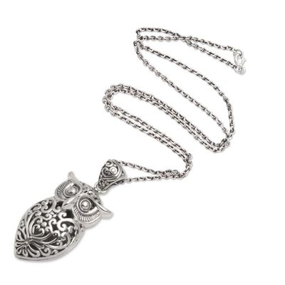 Alternate image for Hand Crafted Sterling Silver Owl Pendant Necklace Knowing Owl