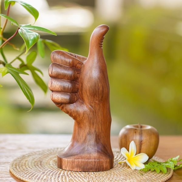 Alternate image for Hand Wood Sculpture Artisan Crafted in Bali Thumbs Up