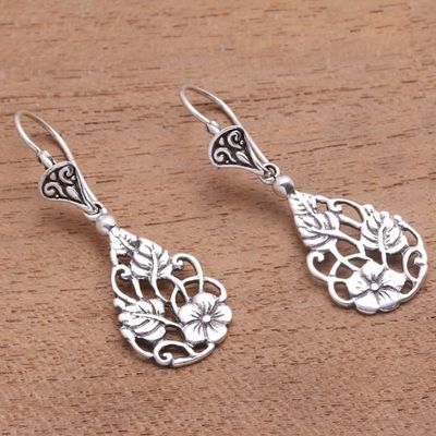 Alternate image for Floral Teardrop Sterling Silver Dangle Earrings from Bali Garden Teardrops