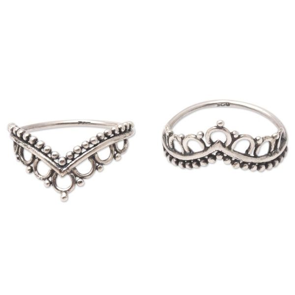 Alternate image for Hand Made Sterling Silver Stacking Rings Pair Two Queens