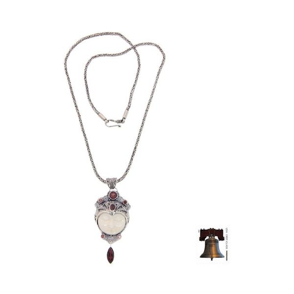 Alternate image for Carved Pendant Necklace with Garnet from Bali Layonsari