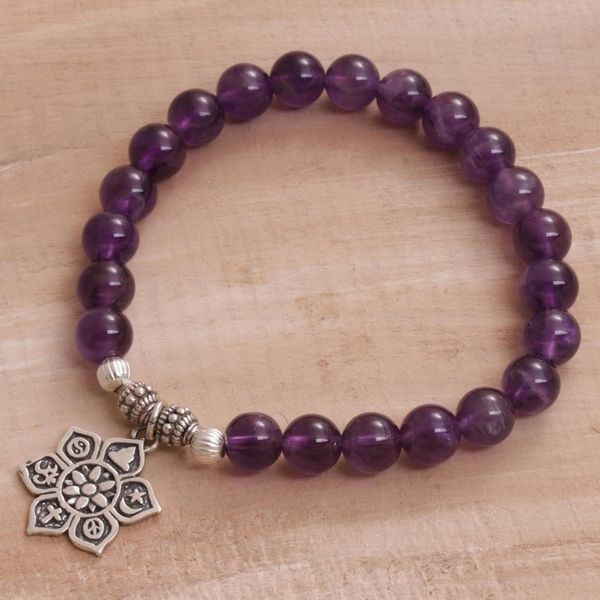 Alternate image for Amethyst Religious Beaded Stretch Bracelet from Bali Unity Flower