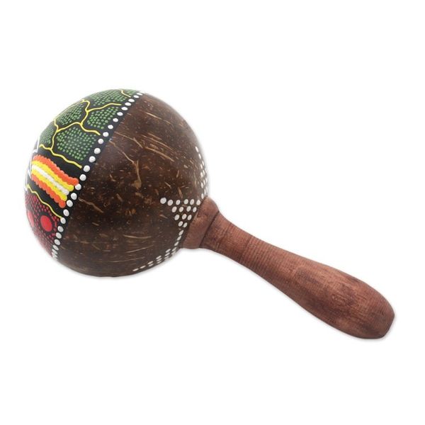 Alternate image for Turtle-Theme Mahogany and Coconut Shell Maraca from Bali Turtle Rhythm