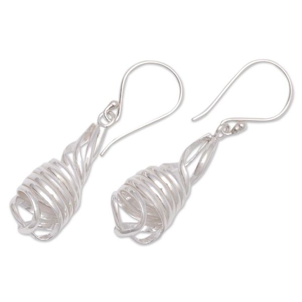 Alternate image for Handcrafted Spiral Sterling Silver Dangle Earrings from Bali Pure Spiral