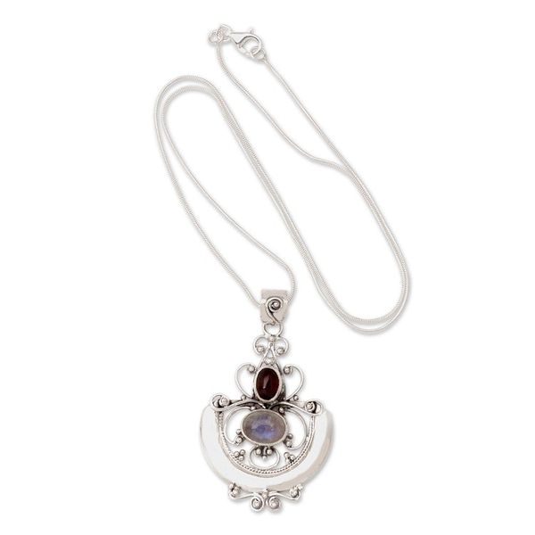 Alternate image for Indonesian Sterling Silver and Rainbow Moonstone Necklace Arabesque