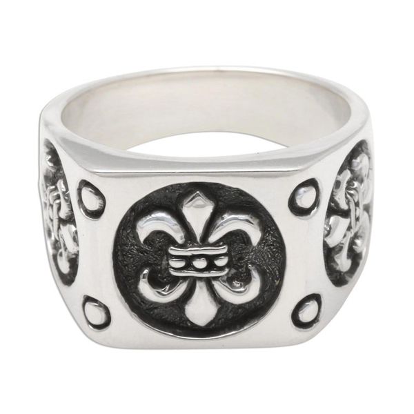 Alternate image for Mens Sterling SIlver Fleur-de-Lis Signet Ring Ancient Emblem