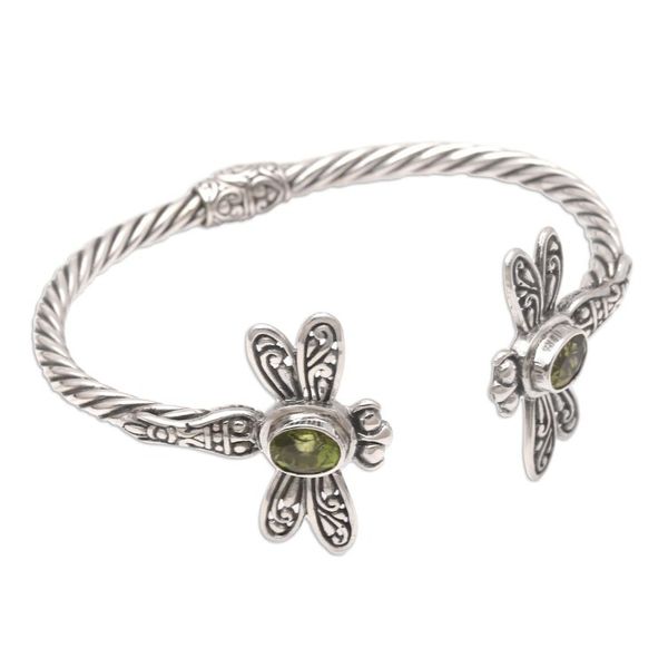 Alternate image for Peridot Cuff Bracelet with Dragonfly Motif Soft Flutter in Green