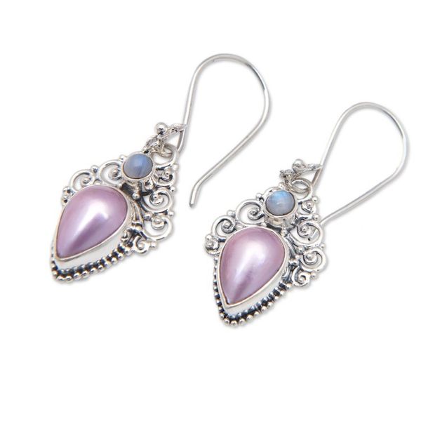 Alternate image for Classic Rainbow Moonstone and Cultured Pearl Dangle Earrings Palatial Pearls