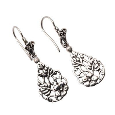 Alternate image for Floral Teardrop Sterling Silver Dangle Earrings from Bali Garden Teardrops