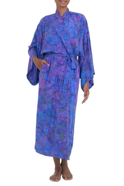 Alternate image for Handcrafted Purple Batik Rayon Robe from Indonesia Purple Mist