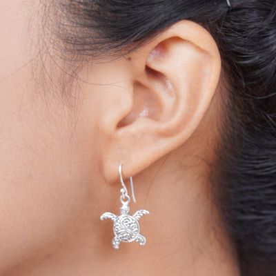 Alternate image for Sterling Silver Sea Turtle Dangle Earrings from Bali Baby Turtles