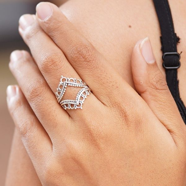 Alternate image for Hand Made Sterling Silver Stacking Rings Pair Two Queens
