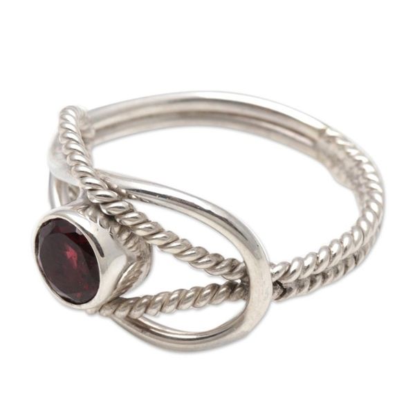 Alternate image for Wire Pattern Garnet Solitaire Ring from Bali Captured Gem