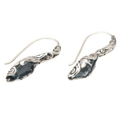 Alternate image for Hand Made Blue Topaz and Sterling Silver Drop Earrings Blue Cocoon
