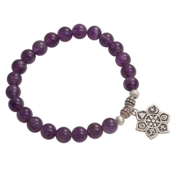 Alternate image for Amethyst Religious Beaded Stretch Bracelet from Bali Unity Flower