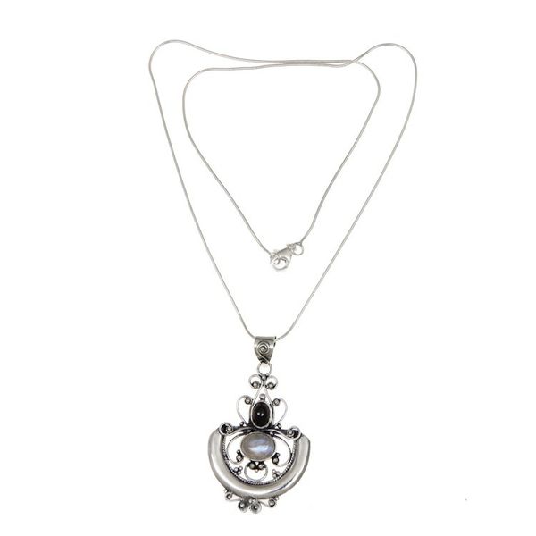 Alternate image for Indonesian Sterling Silver and Rainbow Moonstone Necklace Arabesque
