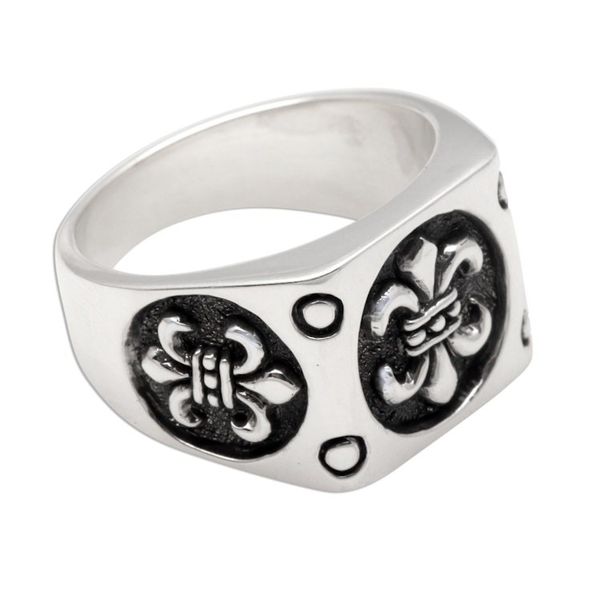 Alternate image for Mens Sterling SIlver Fleur-de-Lis Signet Ring Ancient Emblem
