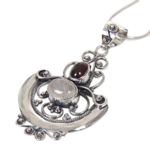 Alternate image for Indonesian Sterling Silver and Rainbow Moonstone Necklace Arabesque