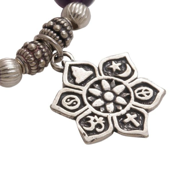 Alternate image for Amethyst Religious Beaded Stretch Bracelet from Bali Unity Flower