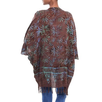 Alternate image for Leaf Motif Batik Rayon Kimono Jacket in Brown from Bali Denpasar Lady in Brown