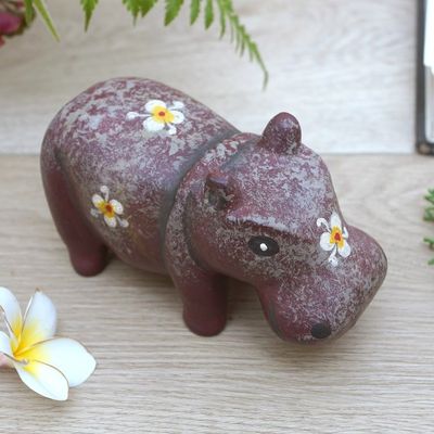 Alternate image for Hippo Wood Figurine Hand-carved  Hand-painted in Indonesia Chubby Hippopotamus