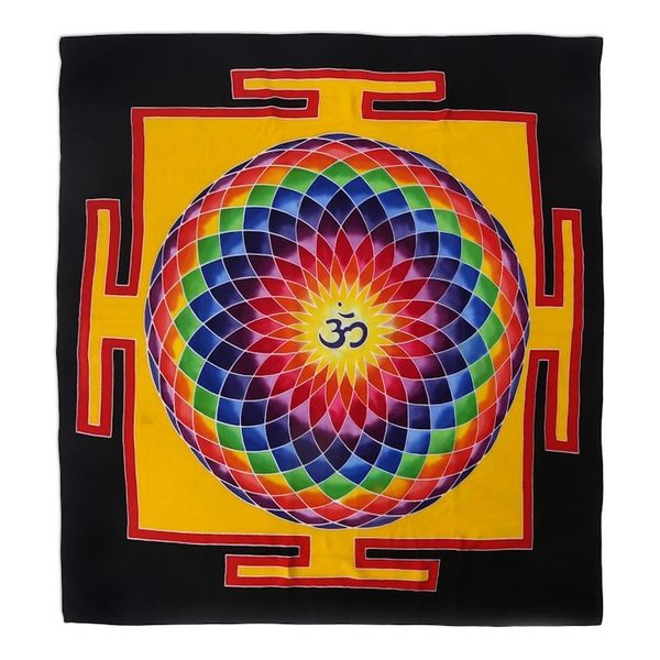 Alternate image for Om-Themed Batik Rayon Wall Hanging in Yellow from Bali Om Dream in Yellow