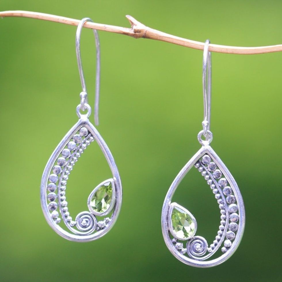 Sterling Silver Peridot Dangle Earrings 'Paisley Swirl'