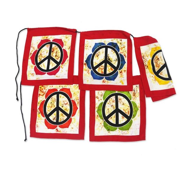 Alternate image for Batik Rayon Bunting with Peace Motif Flower Peace