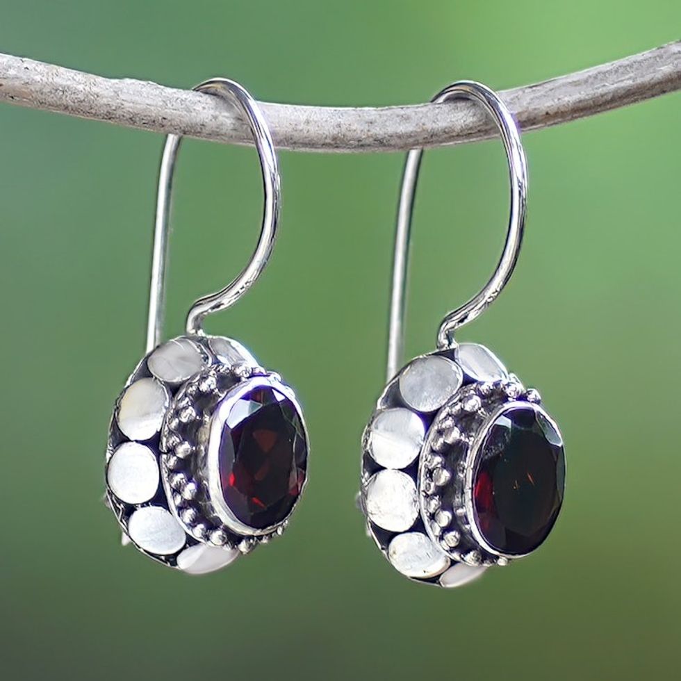 Sterling Silver Drop Earrings with One-Carat Garnet Stones 'Crimson Mirage'