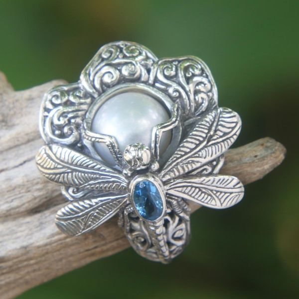 Alternate image for Cultured Pearl Cocktail Ring Dragonfly from Indonesia Rafflesia Flower