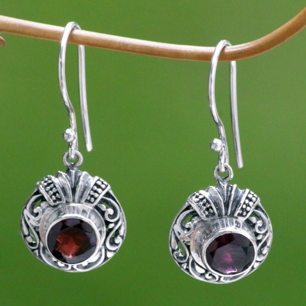 Fair Trade Sterling Silver and Garnet Dangle Earrings 'Scarlet Ladybug'